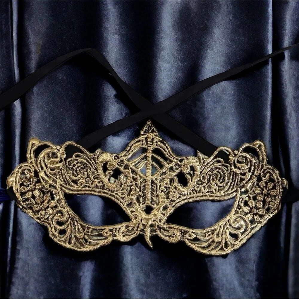Elegant Gold Lace Masquerade Mask - Perfect for Enchanting Evenings! New!